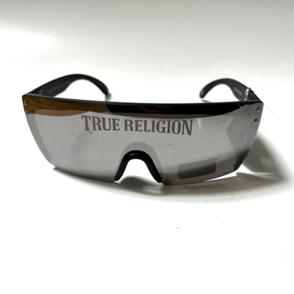 New Original TRUE RELIGION Shield Sunglasses Mirror Matte Acetate Rimless Logo - Picture 2 of 8